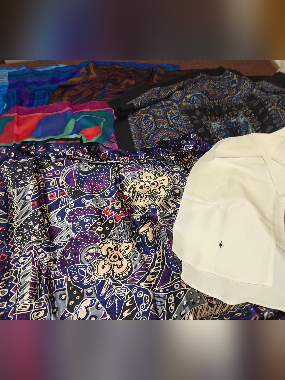 Lot Of Silk & Polyester Scarves 90s Mixed Colors As Shown Qty8